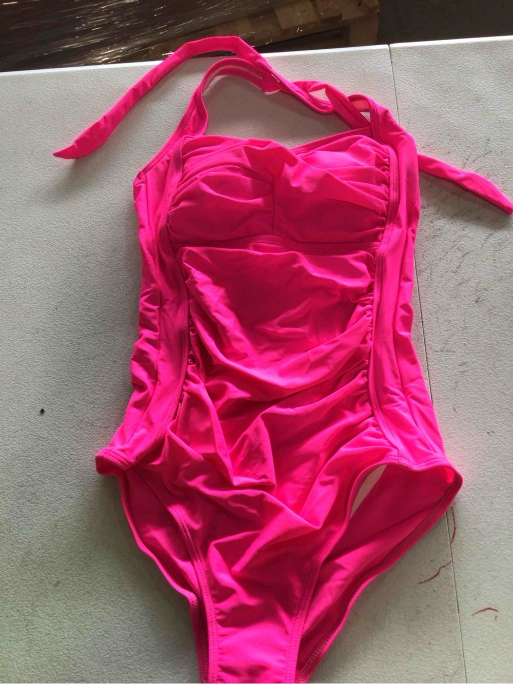Swimsuit Tummy Control Bright Pink One-Piece Halter Swimsuit Aqua Eve S - Picture 2 of 5